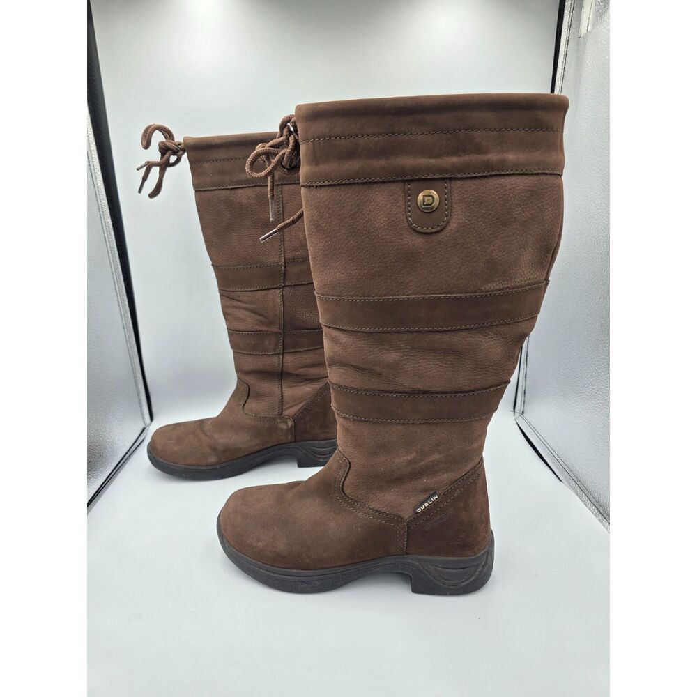 Dublin River Waterproof Knee High Country Boots Size 9 Extra Wide Calf Brown